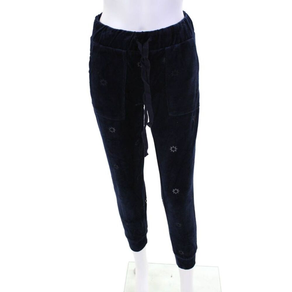 Something Navy Womens Cotton Velour Flower Burnout Lounge Pants Blue Size XS